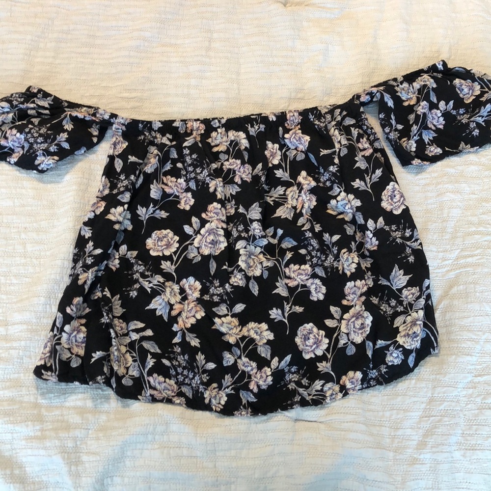 Black floral off the shoulder shirt